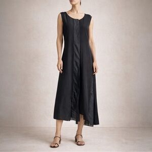 DEMOO Parkchoonmoo Silk Organza Panel Midi Dress Minimalist Black Sz M | 42